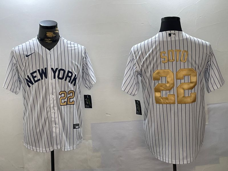 Men New York Yankees 22 Soto White Stripe Fashion Nike 2024 MLB Jersey style 2